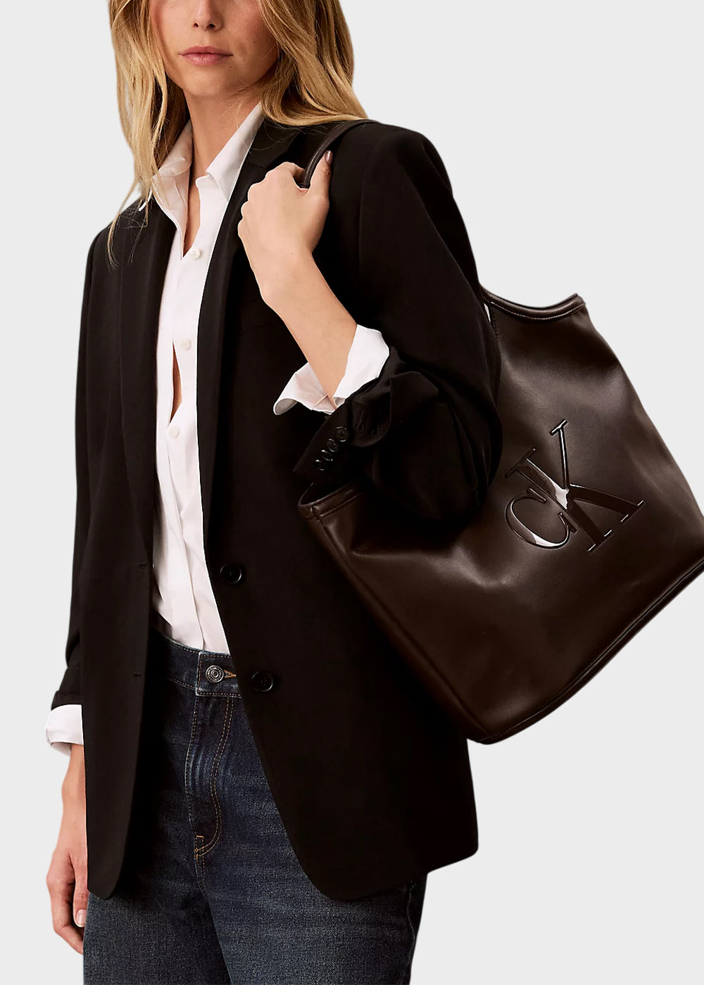 Borsa a spalla CK Shopper con logo frontale-2