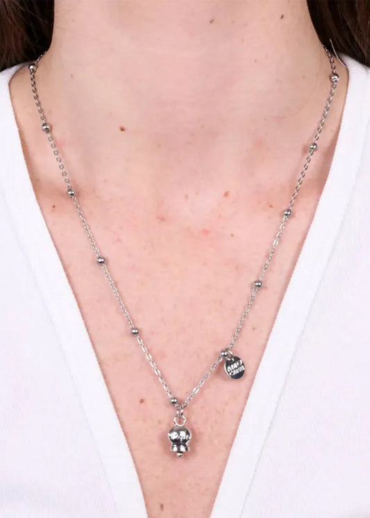 Collana in Acciaio color argento con campanella pendente argento con scritta Capri