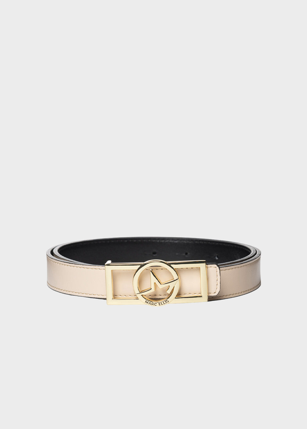 Cintura reversibile con logo, beige e nero, in pelle (2,4 cm)