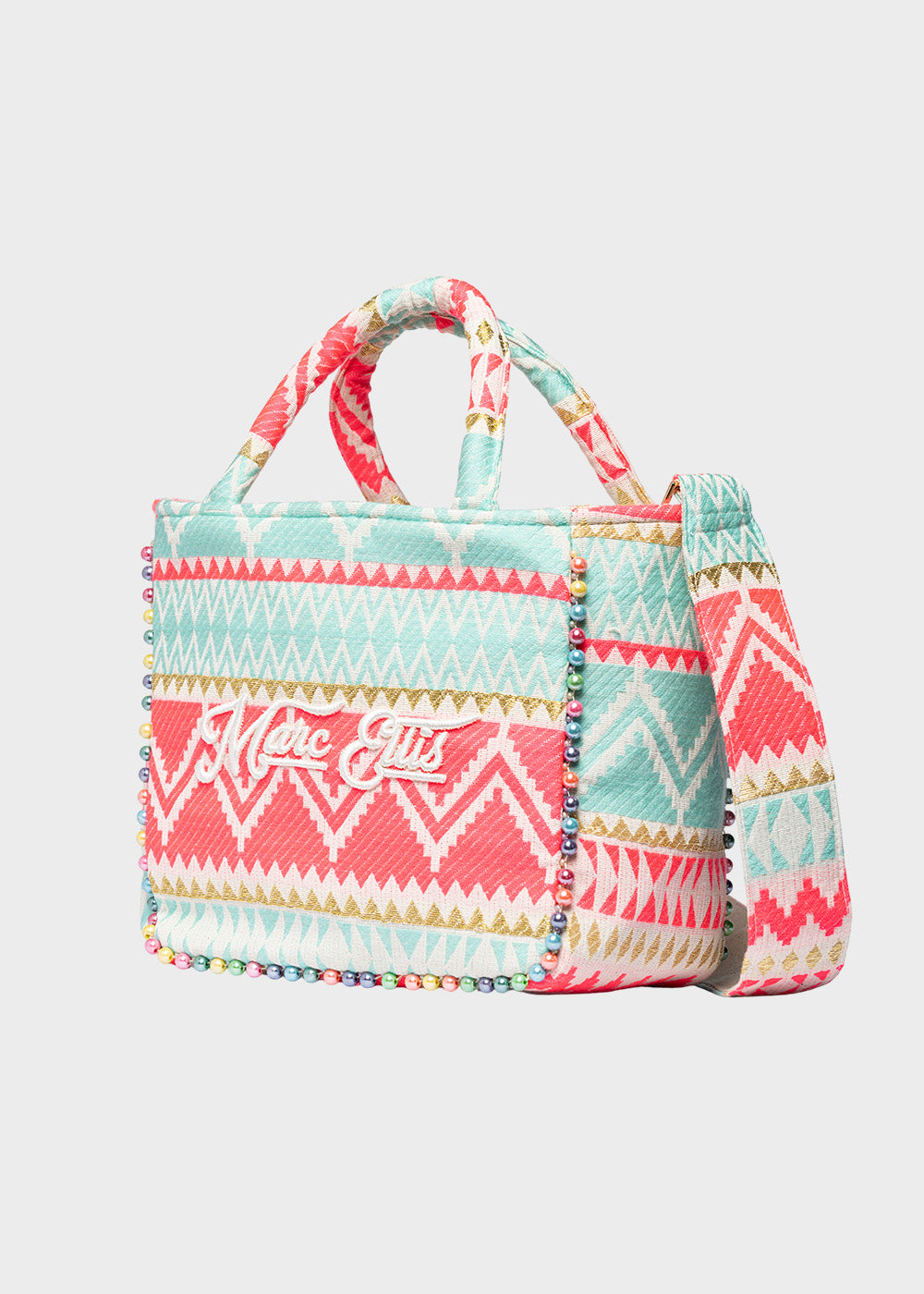 Borsa da Mare a mano Buby S Indy con tracolla, logo frontale e perline laterali