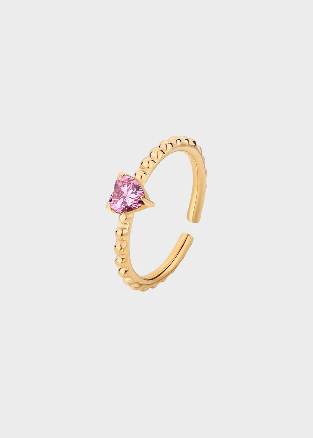 Anello regolabile Dazzly in acciaio con finitura pvd oro 14k e pietra a forma di cuore rosa