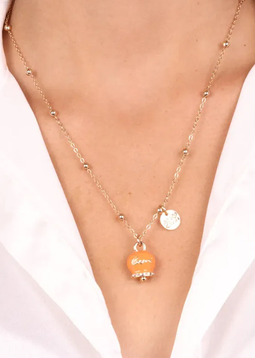 Collana color oro con Campanella Portafortuna Capri Arancione