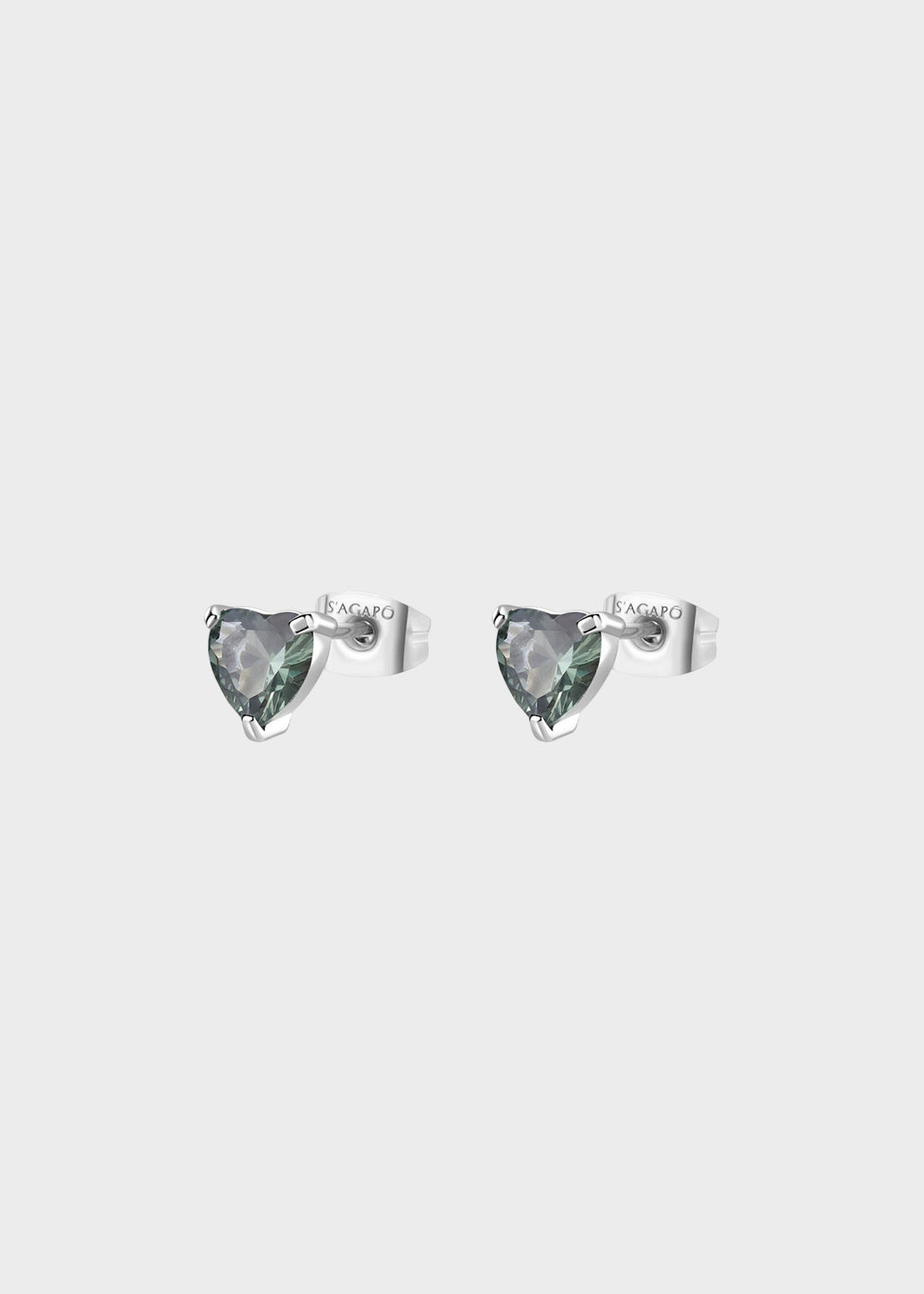 Orecchini a lobo Dazzly in acciaio con cubic zirconia a forma di cuore verde peritodo