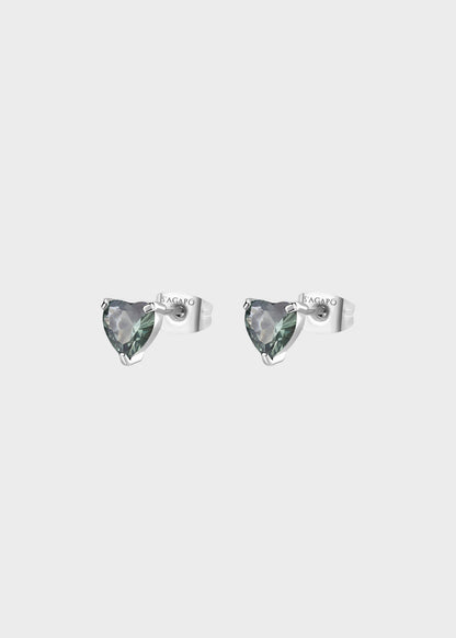 Orecchini a lobo Dazzly in acciaio con cubic zirconia a forma di cuore verde peritodo