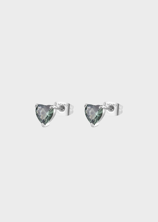 Orecchini a lobo Dazzly in acciaio con cubic zirconia a forma di cuore verde peritodo