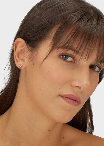 Orecchini a lobo Dazzly in acciaio con cubic zirconia a forma di cuore rosa