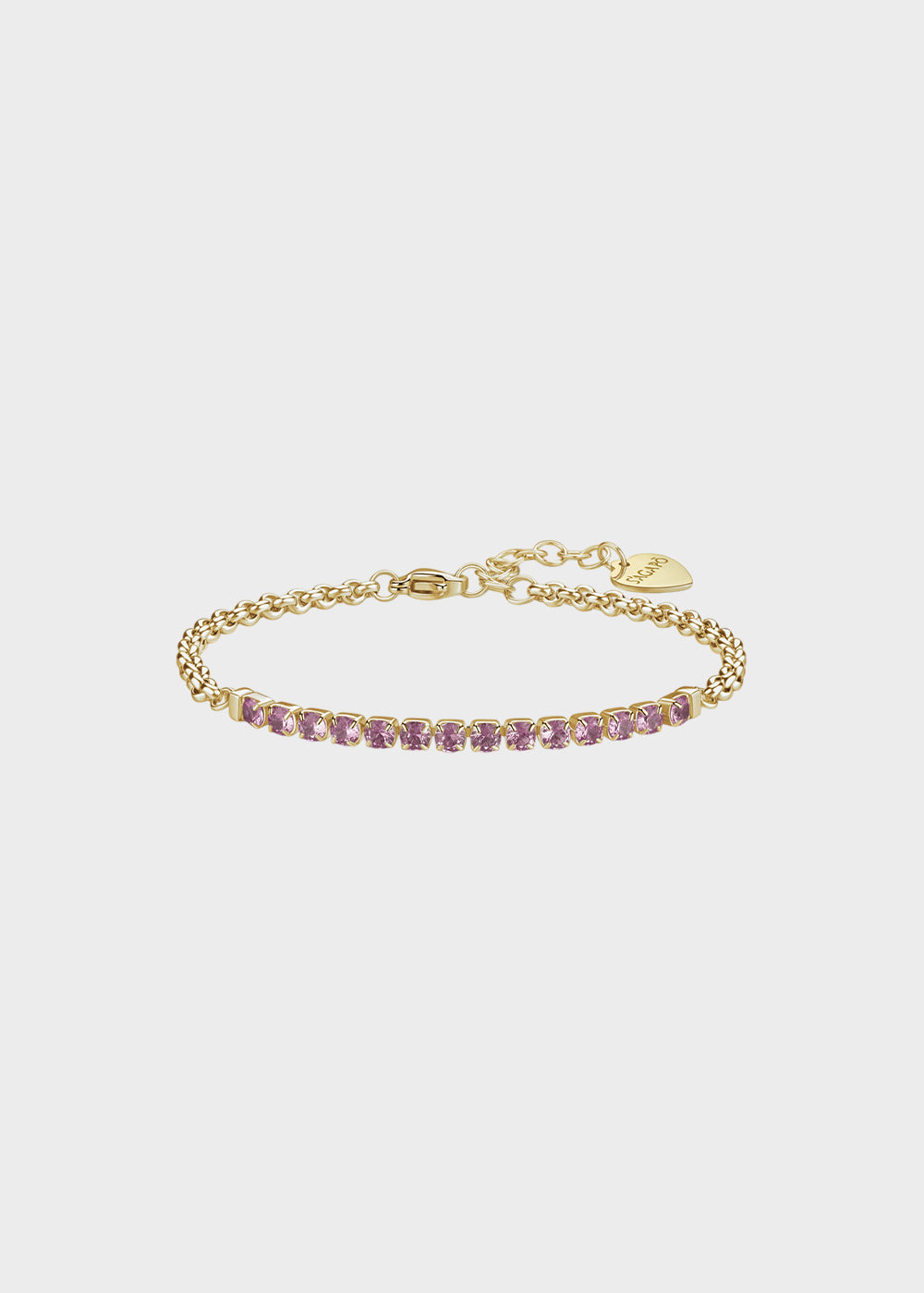 Bracciale Dazzly in acciaio con finitura pvd oro 14K e centrale tennis e cubic zirconia rosa