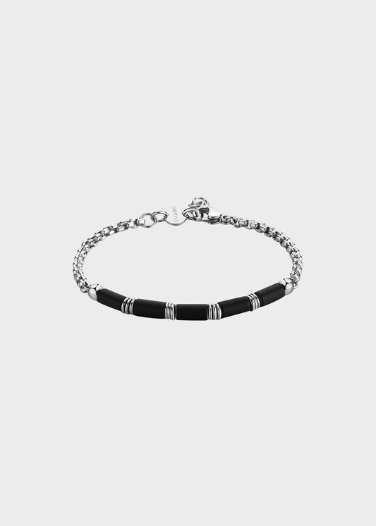 Bracciale Riot in acciaio con catena e centrale con elementi in onice e acciaio
