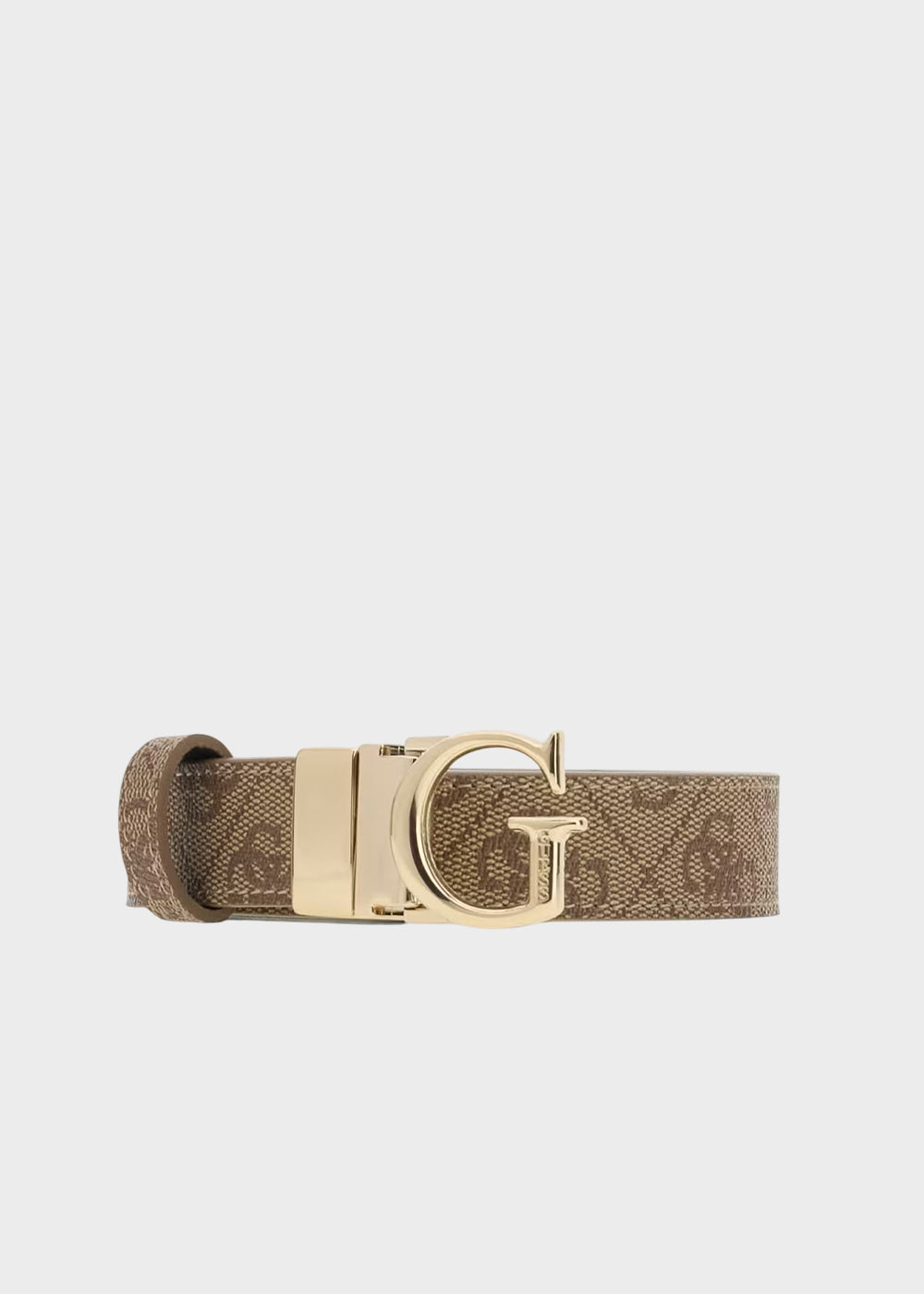 Cintura reversibile con logo all over beige e latte (2,2 cm)