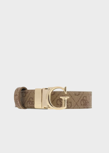 Cintura reversibile con logo all over beige e latte (2,2 cm)