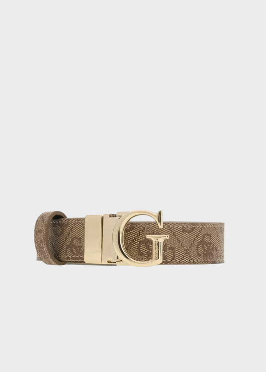 Cintura reversibile con logo all over beige e latte (2,2 cm)