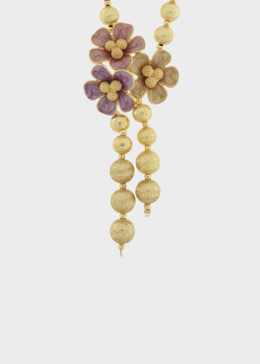 Collana lunga in Metallo color oro con sfere e fiori