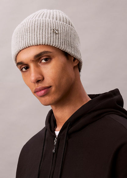 Berretto con logo in misto lana grigio