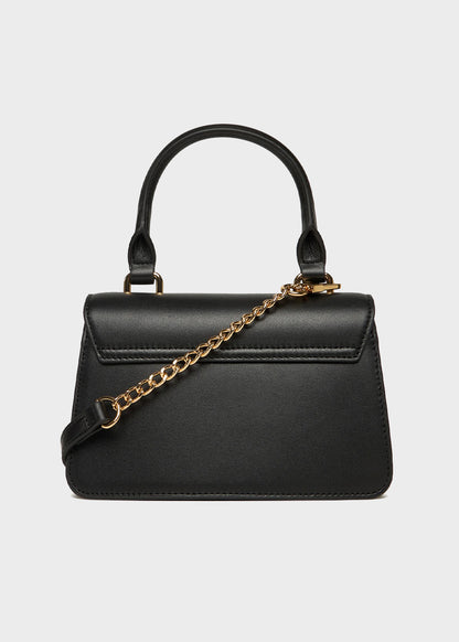 Handbag with shoulder strap and logo, in leather