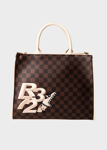 Borsa a mano con tracolla, logo ricamato frontale e trama a scacchi, "Limited Edition"