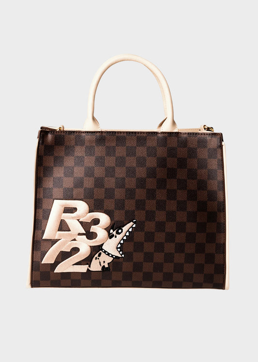 Borsa a mano con tracolla, logo ricamato frontale e trama a scacchi, "Limited Edition"