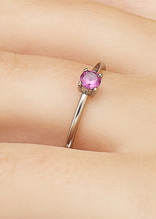 Anello regolabile Dazzly in acciaio con pietra rosa