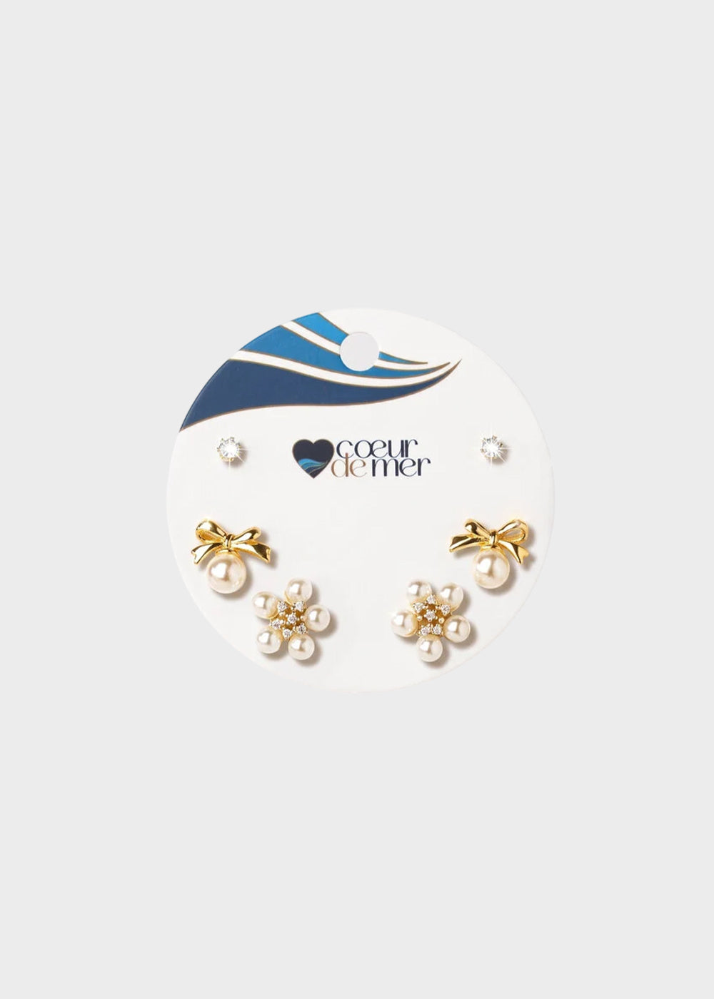 Orecchini in Metallo set da sei color oro fiocco perle sintetica e cristalli