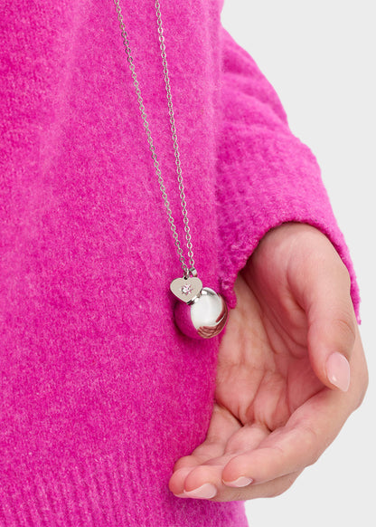 Collana lunga Whisper in acciaio con pendente chiama angeli e ciondolo a forma di cuore con cristallo