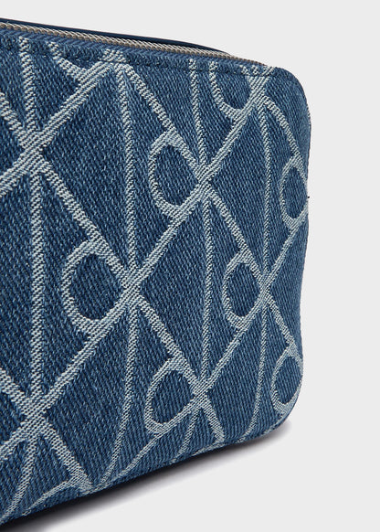 Borsa a tracolla in denim con emblem logo all-over