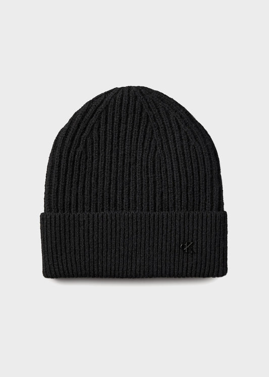 Berretto con logo in misto lana nero