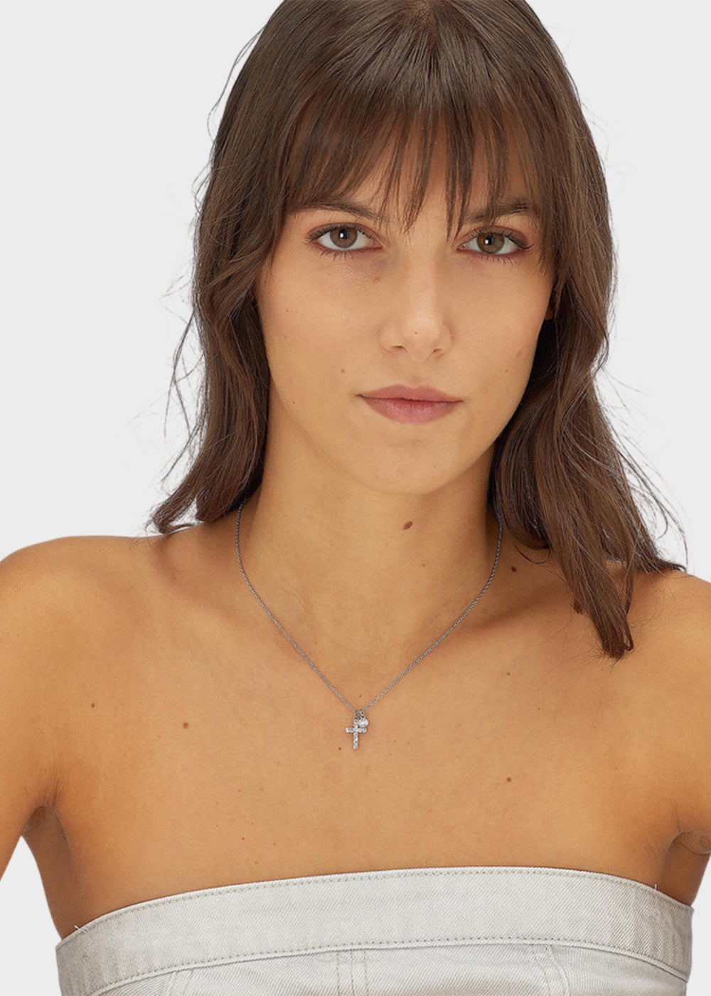 Collana Dazzly girocollo in acciaio con pietra e pendente a forma di croce con cristalli