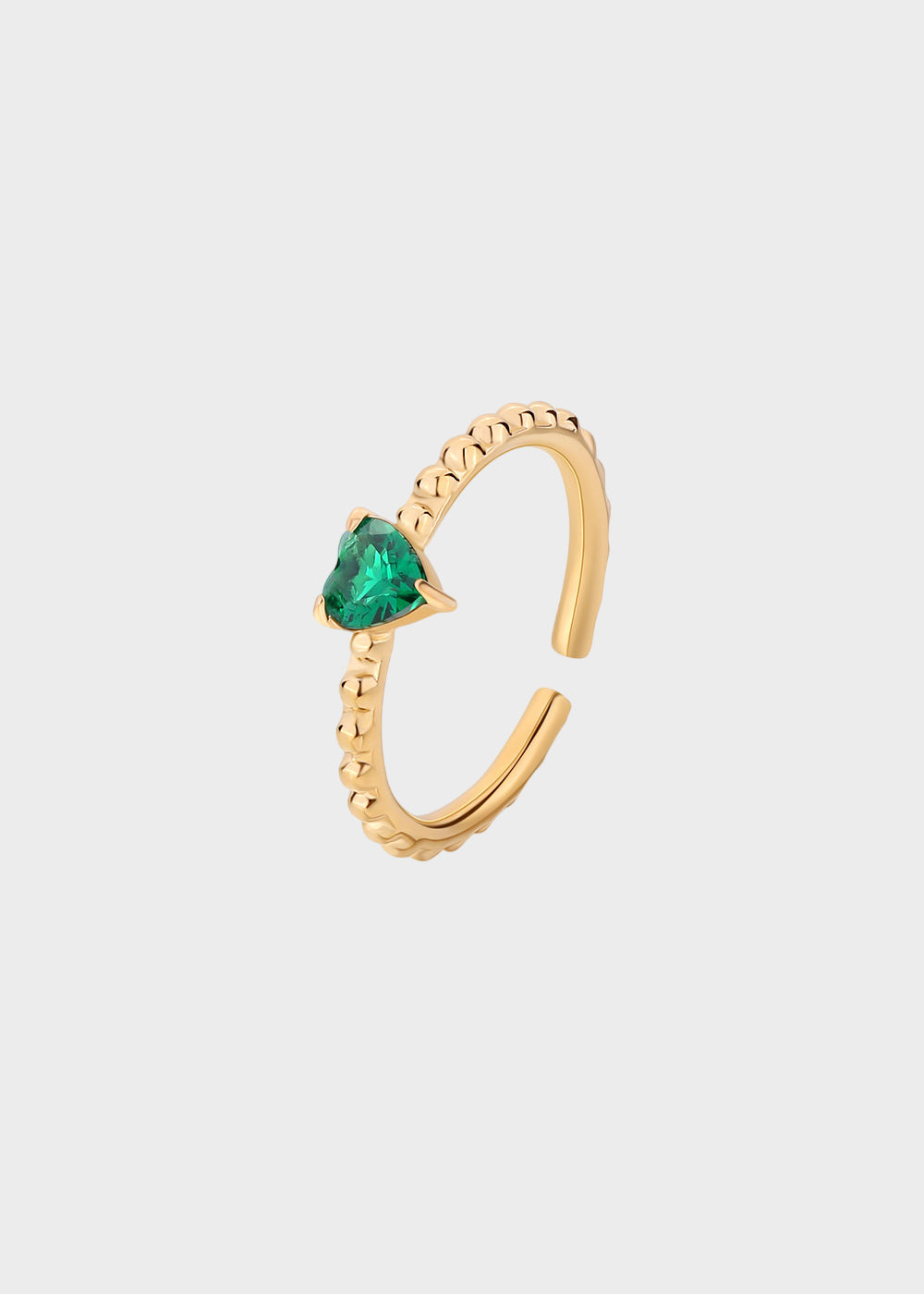 Anello regolabile Dazzly in acciaio con finitura pvd oro 14k e pietra a forma di cuore verde