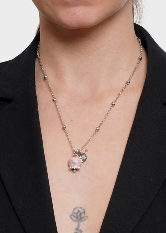 Collana in Acciaio color argento con Campanella Portafortuna Capri Rosa