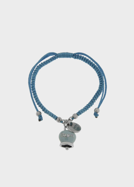 Bracciale in tessuto e Acciaio con Campanella Portafortuna Capri Anima Azzurra