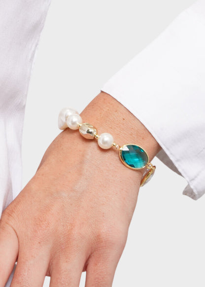 Bracciale in Metallo color oro con pietre colorate e perle
