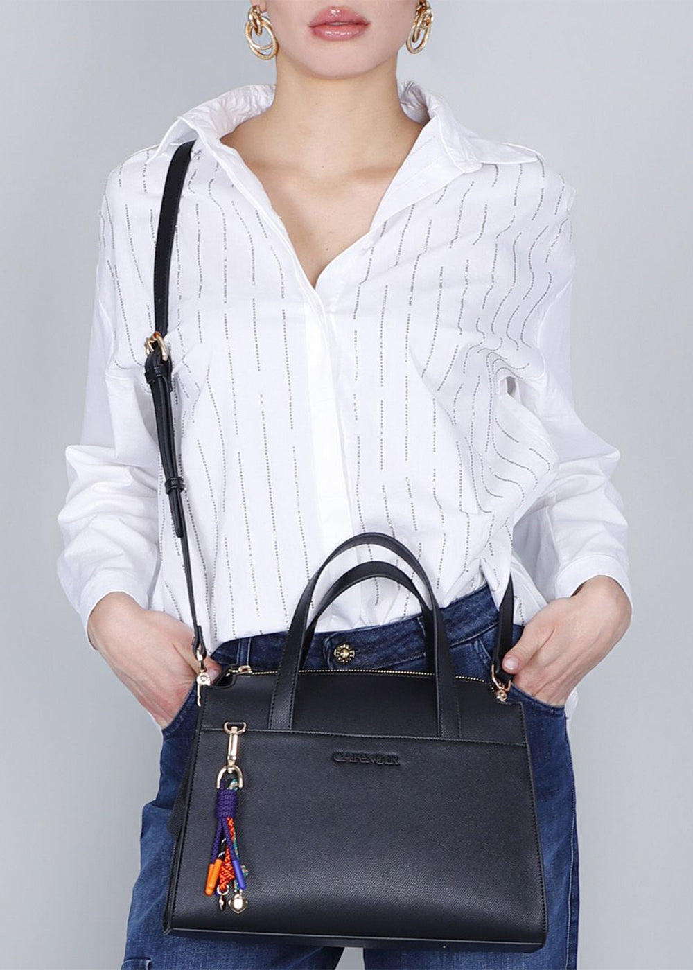 Shoulder bag with multicolored charms