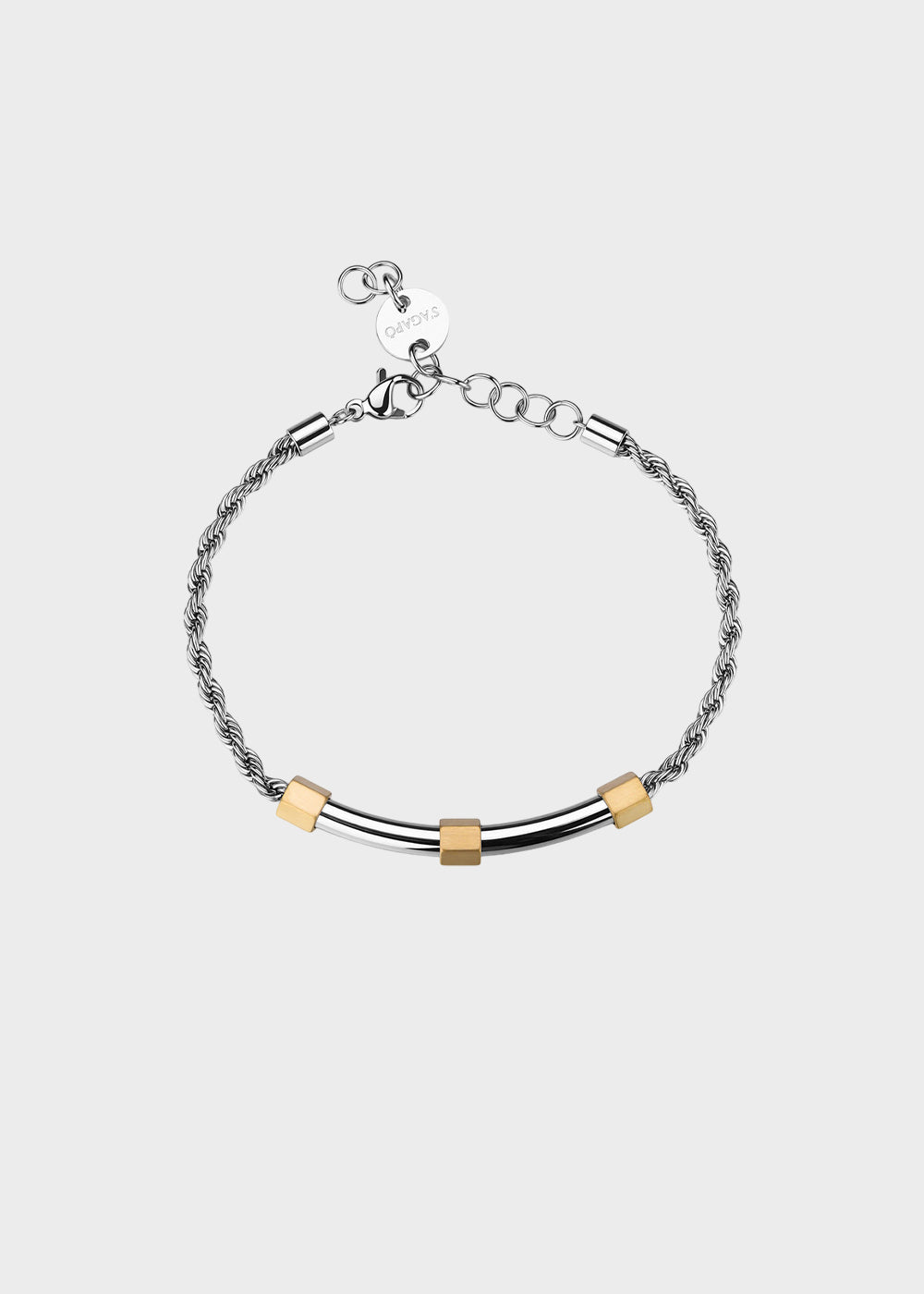 Bracciale Bound in acciaio con catena torchon, finitura pvd oro 14K e centrale con dettagli satinati