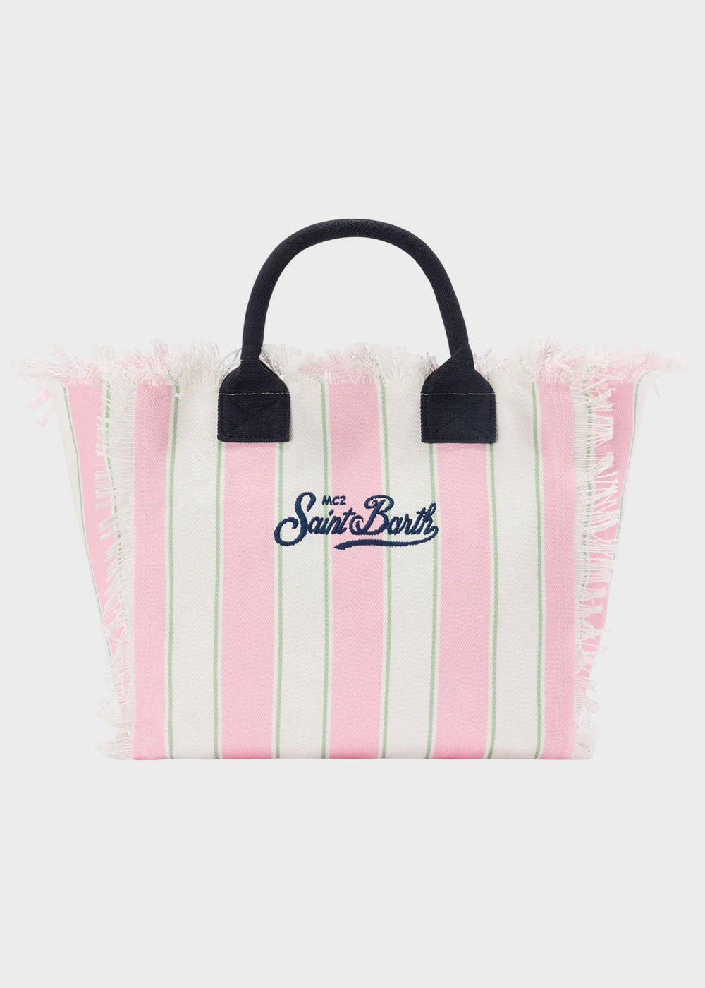 Borsa da mare grande Vanity in canvas a righe rosa con logo ricamato