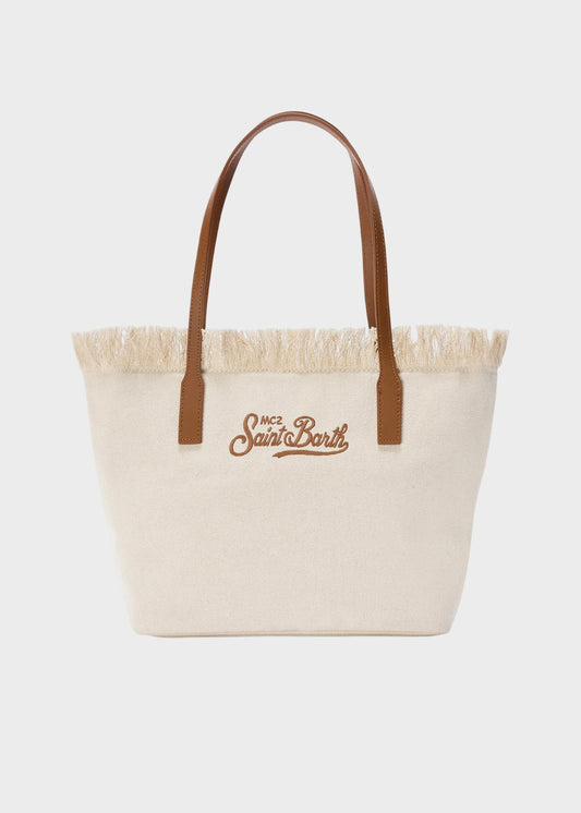 Borsa shopper City media in tessuto con frange