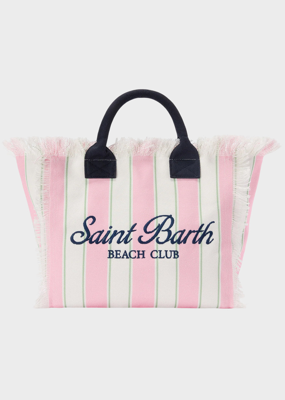 Borsa da mare grande Vanity in canvas a righe rosa con logo ricamato