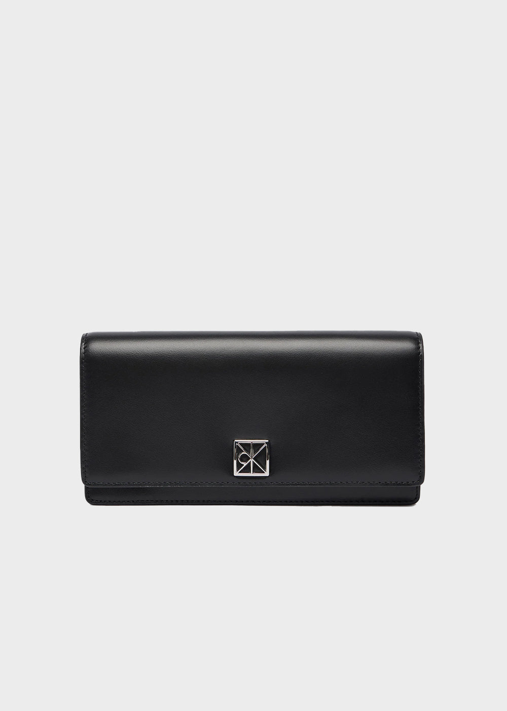 Leather book wallet with monogram logo emblem and internal zip