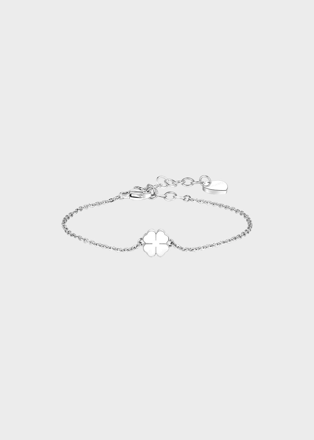 Bracciale Click in acciaio con pendente a forma di quadrifoglio