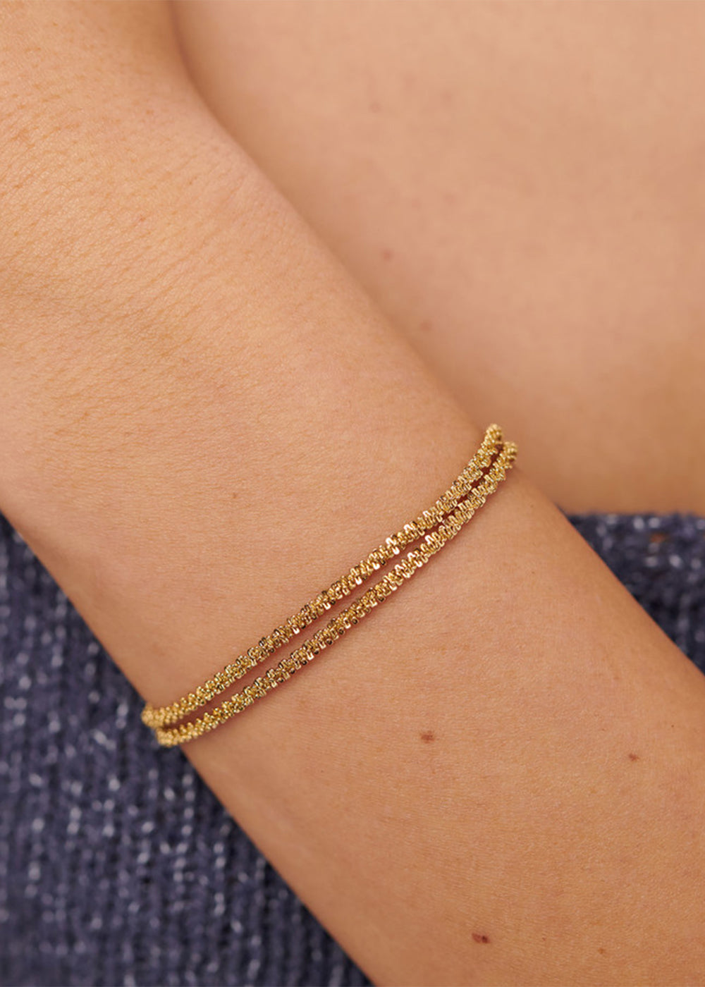 Bracciale doppiofilo Chunky in acciaio con finitura pvd oro 14K