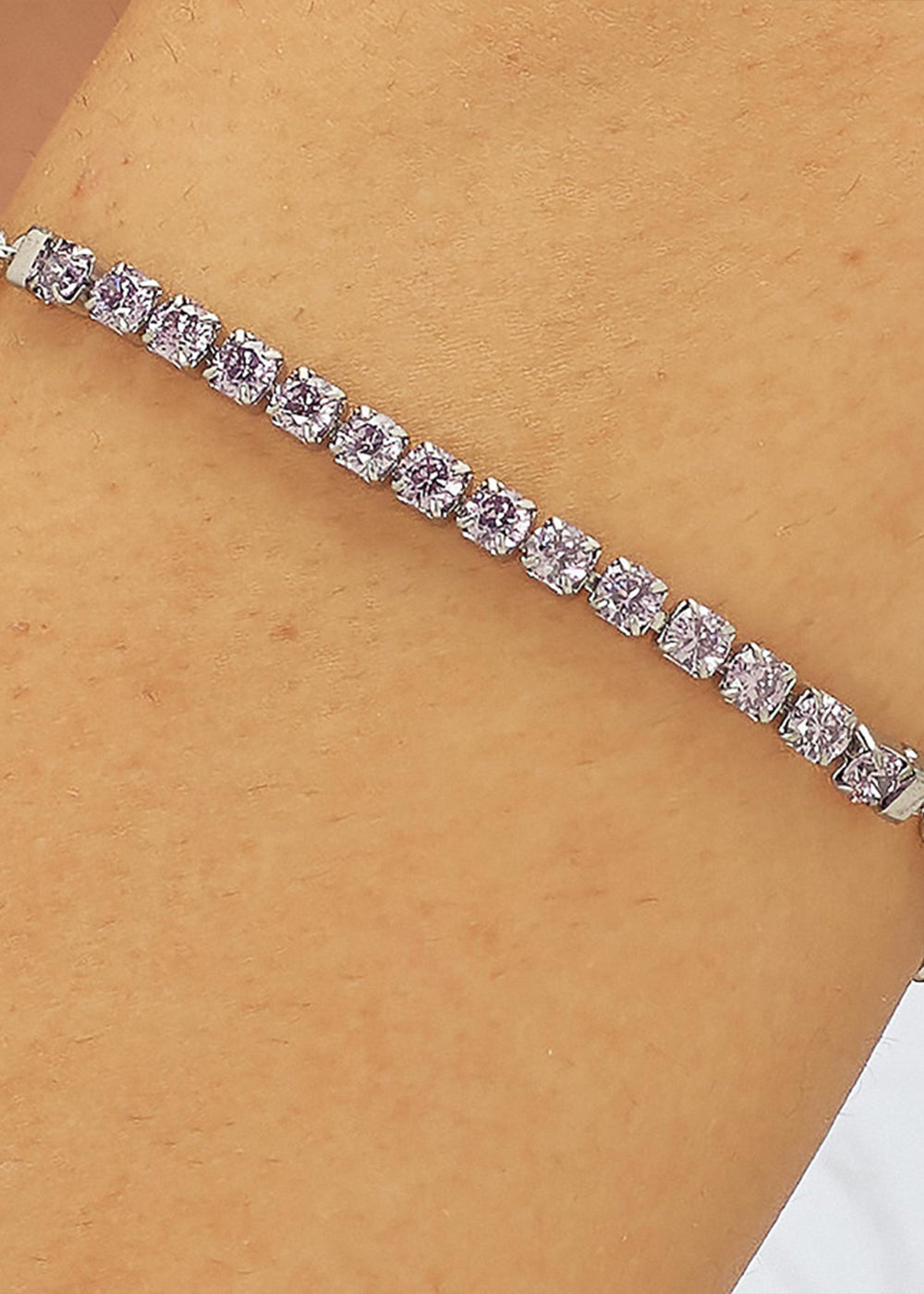 Bracciale Dazzly in acciaio con centrale tennis e cubic zirconia viola
