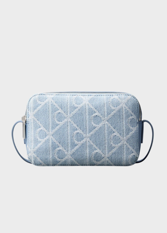 Borsa a tracolla in denim con emblem logo all-over