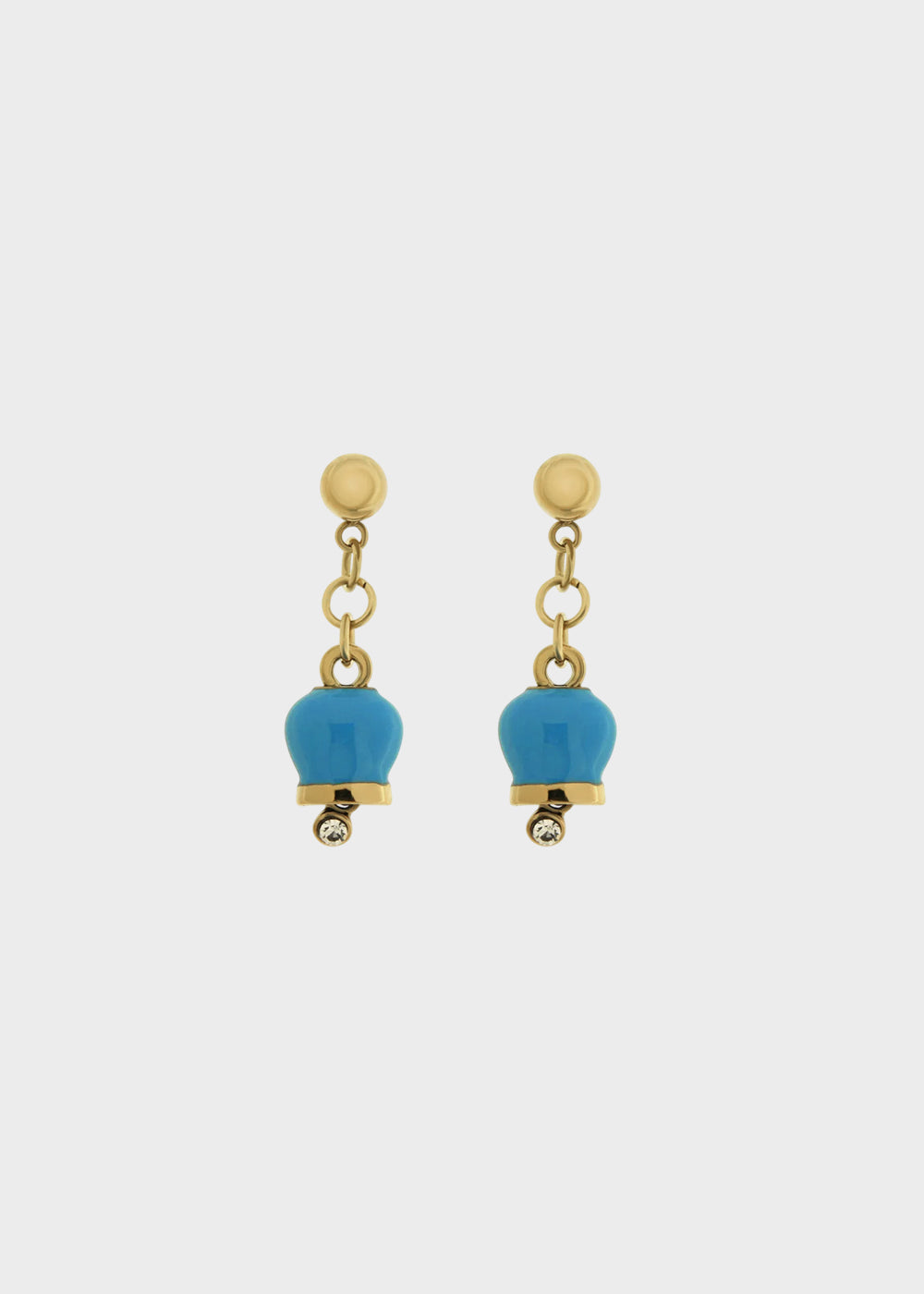 Orecchini in Acciaio color oro con campanella azzurro impreziositi da punto luce