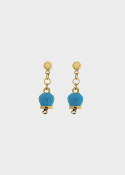 Orecchini in Acciaio color oro con campanella azzurro impreziositi da punto luce