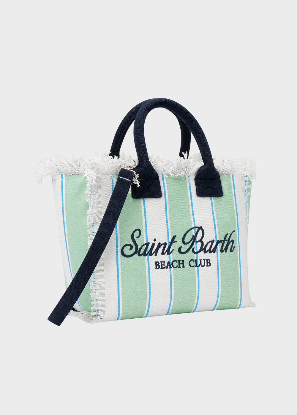 Borsa da mare media Colette in canvas a righe verdi con logo ricamato e tracolla