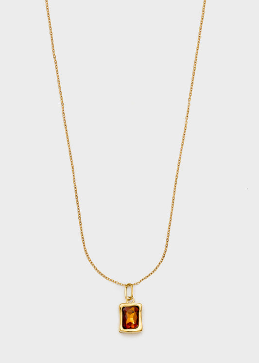 Collana pendente Square con pietra arancio e oro