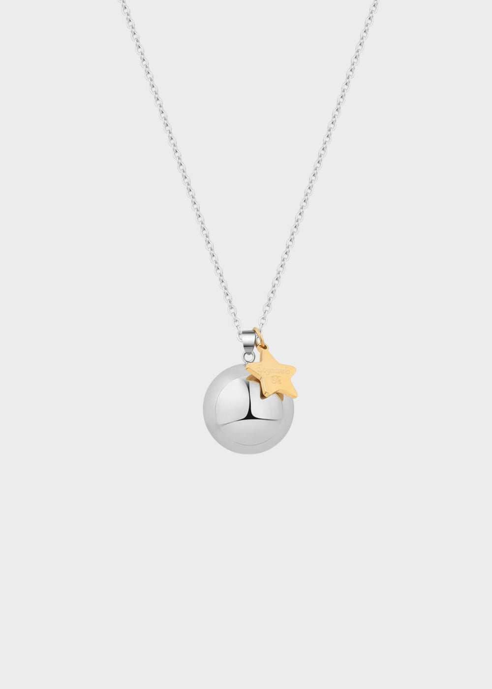 Collana lunga Whisper in acciaio con pendente chiama angeli e ciondolo a forma di stella con finitura pvd oro 14K e incisione "Sognando te"