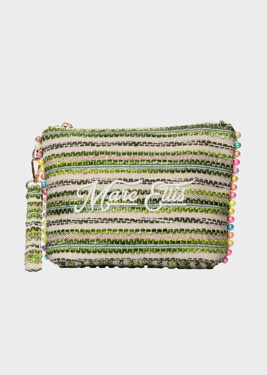 Pochette da Mare in tessuto Cassy Indy con perline laterali e manico rimovibile