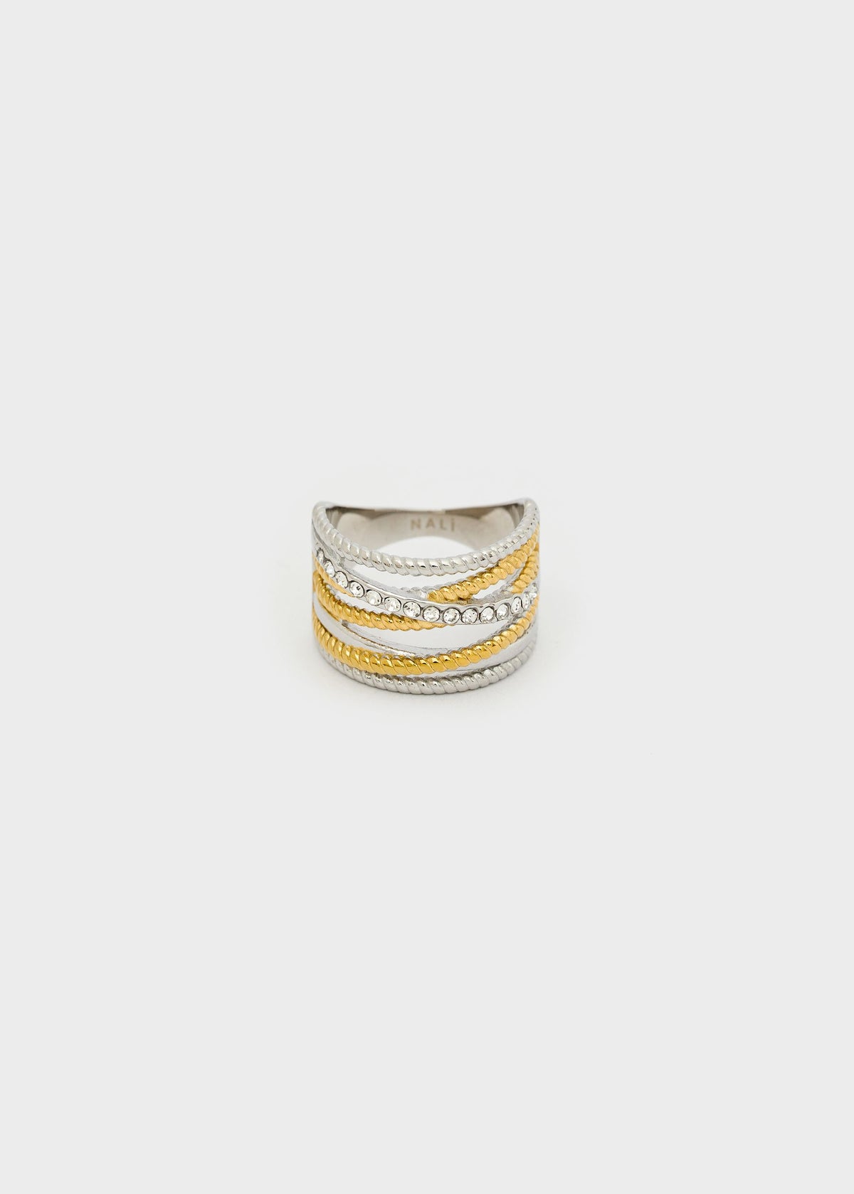 Anello in acciaio fascia con pietre-3