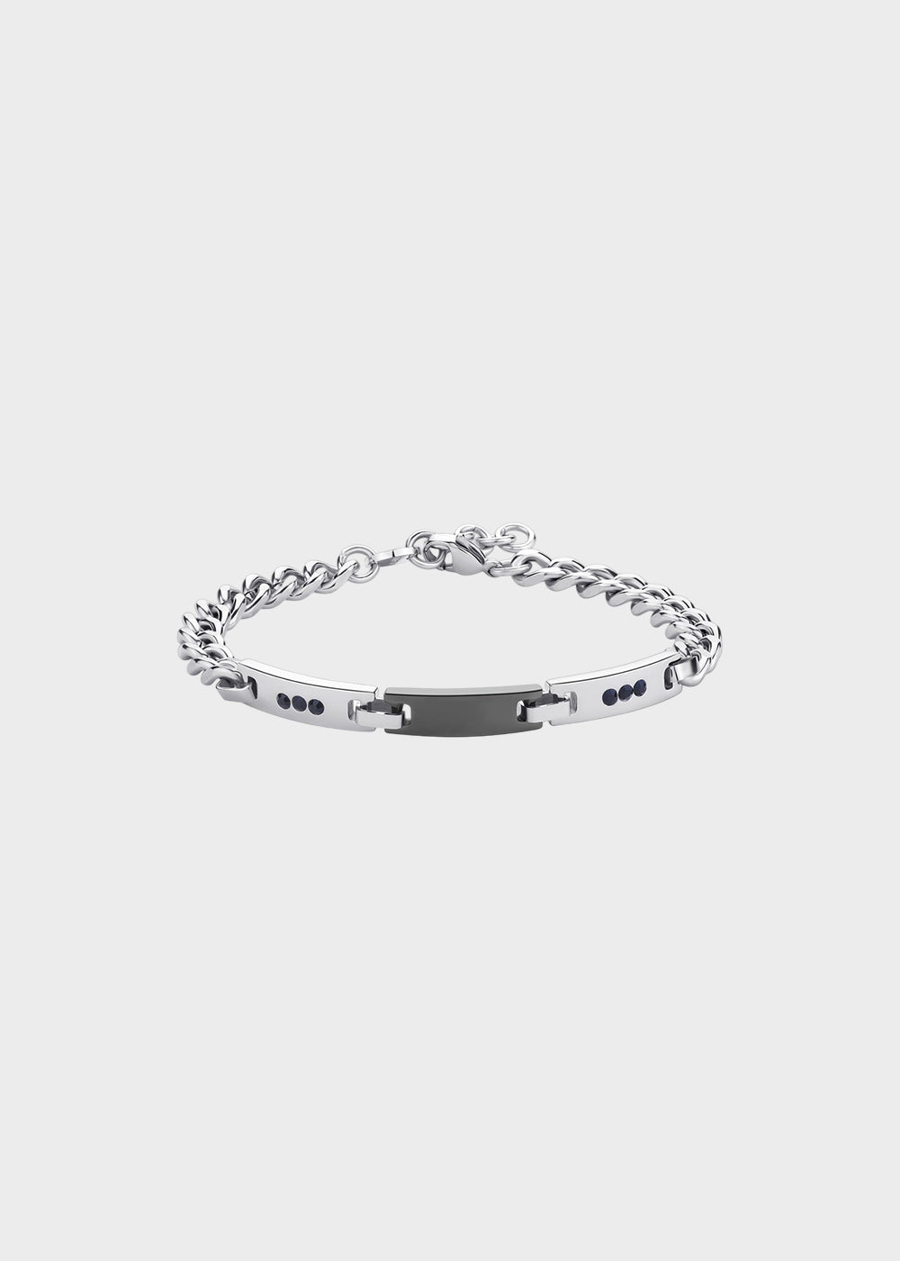 Bracciale catena Titan in acciaio con centrale con cristalli neri e finitura pvd colore rutenio