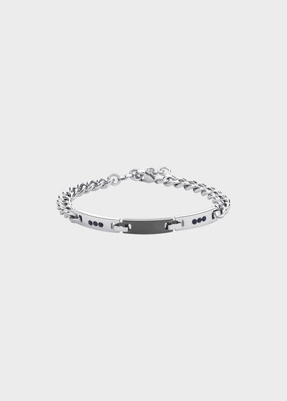 Bracciale catena Titan in acciaio con centrale con cristalli neri e finitura pvd colore rutenio