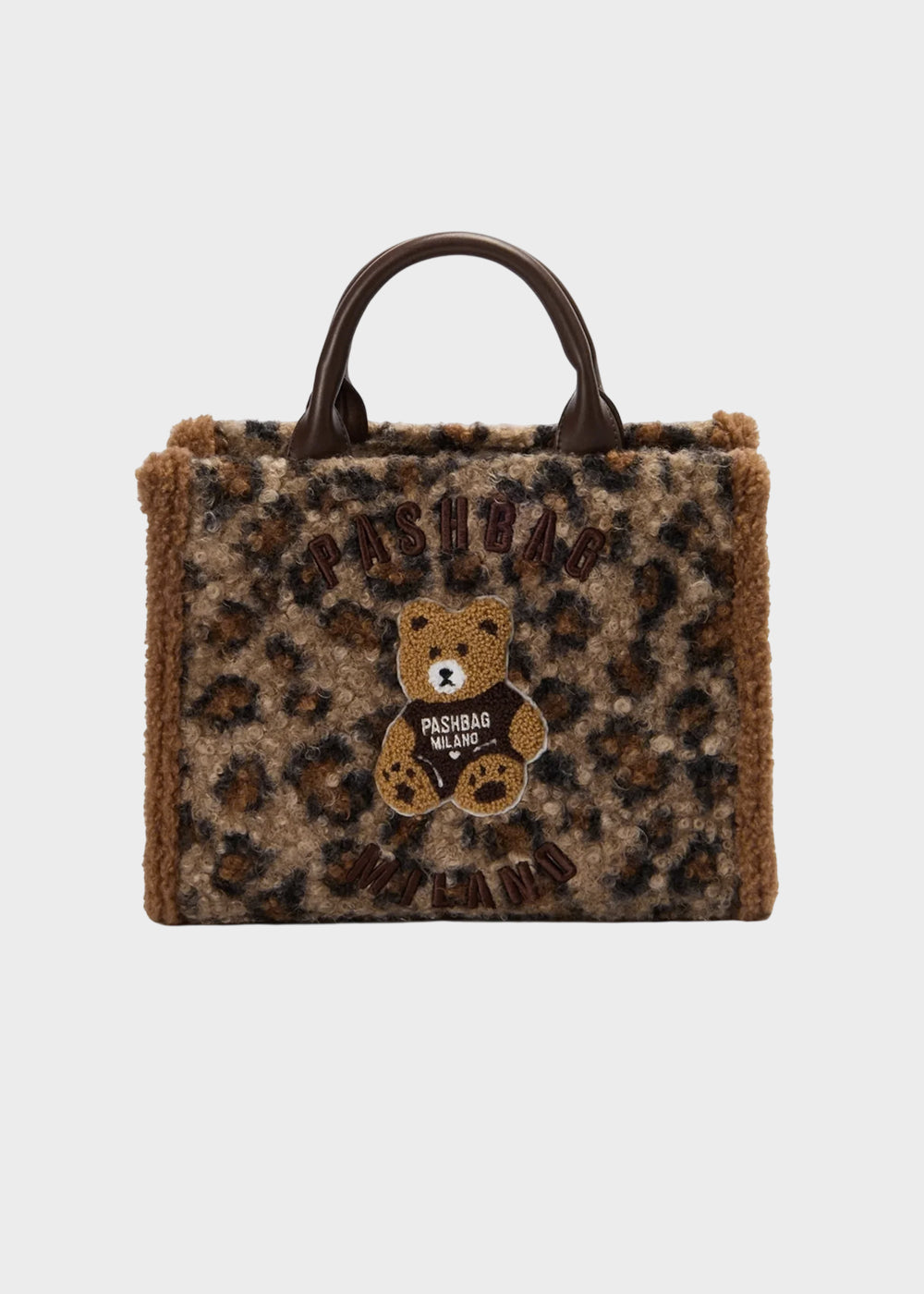 Borsa a mano Mini Marge Leopard in effetto lana con tracolla e applicazione orsetto centrale Teddy-1